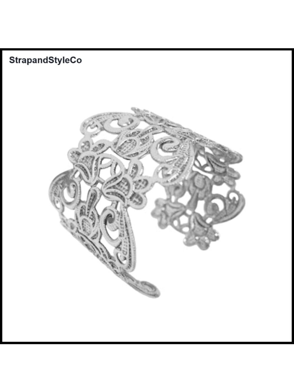 Gold-Tone Plated Chunky Open Cuff Bracelet Vintage Hollow Flower Wide Bangle